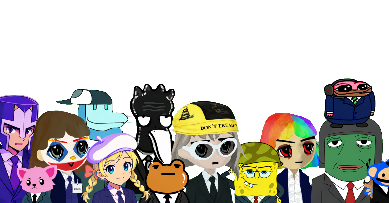 Internet culture characters standing together